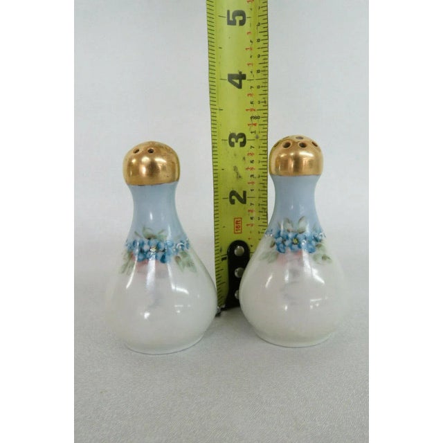 Mid-Century Modern O EG Austria Blue Forget me Nots Porcelain Set of Salt and Pepper Shakers - A Pair For Sale - Image 3 of 11
