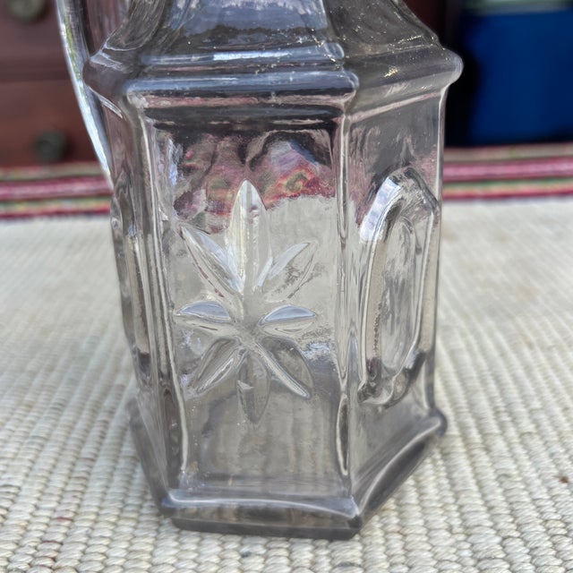 Antique Blown/Pressed Star and Buckle Foot Flint Glass Syrup Jug, 1850's For Sale - Image 4 of 12