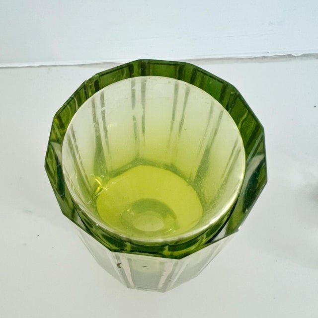 Antique Perfume Glass Bottle With Stopper Green Gold Ombre Vintage Cut Polished For Sale In Miami - Image 6 of 6