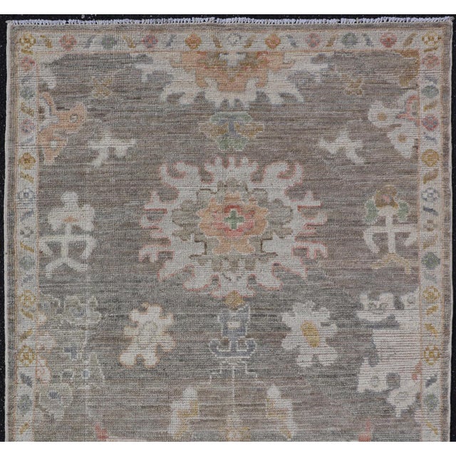 Traditional Modern Oushak Rug by Keivan Woven Arts in Brown, Cream and Soft Green 3'1 X 5'2 For Sale - Image 3 of 10