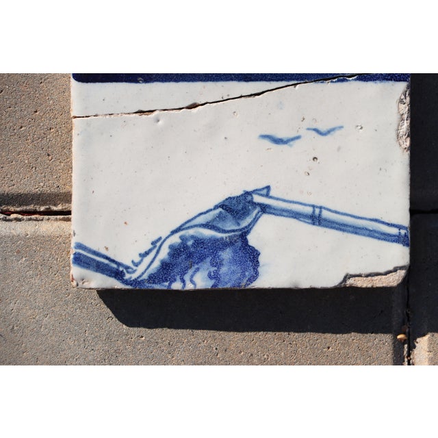 Ceramic 18th Century Tile Captain Scene With Birds, Portuguese Antique Baroque For Sale - Image 7 of 9