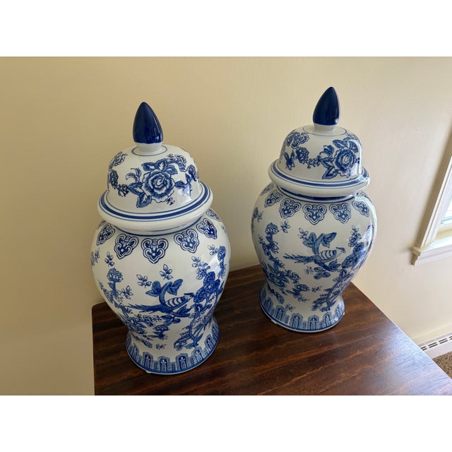 Chinoiserie Large Blue and White Porcelain Ginger Jars, Pair For Sale In South Bend - Image 6 of 10