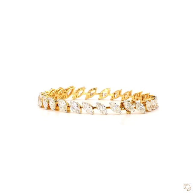 Early 21st Century 14 Carat Marquise Cut Diamond Gold Bracelet For Sale - Image 5 of 9