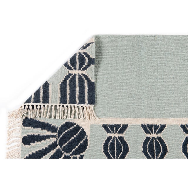 Part & Parcel Goods Wool Tassel Rug, 8' x 10', Sky Blue, Navy and Eggshell For Sale - Image 4 of 5