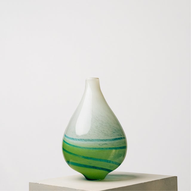 Mid-Century Modern Large White, Green and Blue Striped Murano Glass Vase For Sale - Image 3 of 3