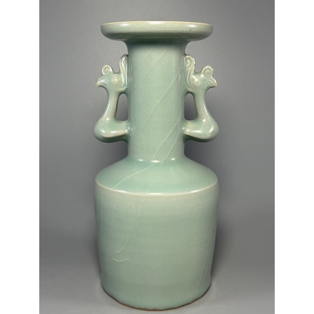 Ceramic Ancient Chinese Longquan Celadon Phoenix Ear Vase | One of a Kind For Sale - Image 7 of 9