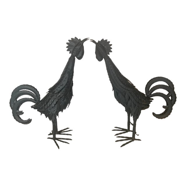 Pair of Vintage Wrought Iron Roosters For Sale