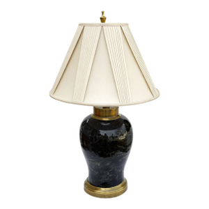 Signed Original Frederick Cooper Black Marbleized & Brass Table Lamp