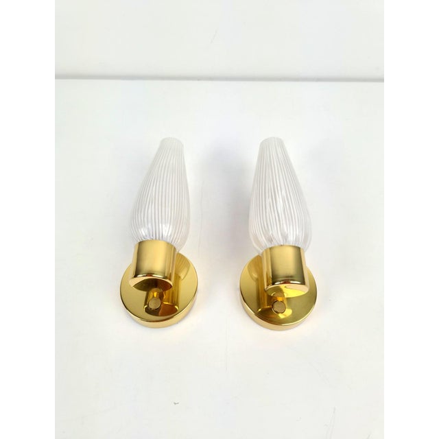 Metal Mid-Century Swedish Wall Lamps in Brass and Glass, 1970, Set of 2 For Sale - Image 7 of 10