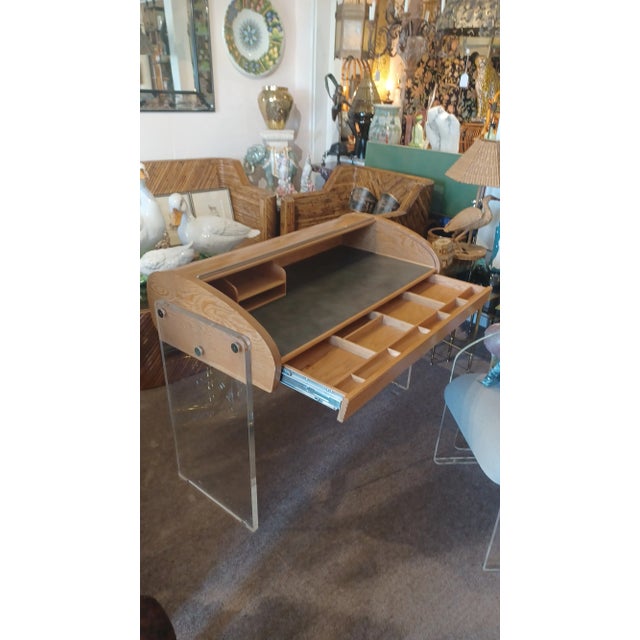 Mid 20th Century Vintage Vladimir Kagan Rolltop Desk With Lucite Legs For Sale In West Palm - Image 6 of 7