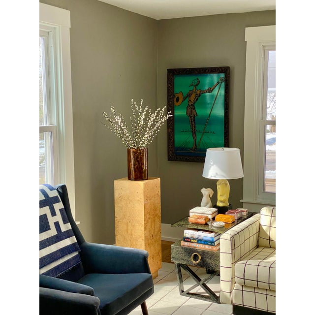 We are very pleased to offer a pair of vintage nightstands in a deep green ceruse finish by Dune Modern, circa the 1990s....