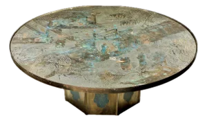 Philip and Kelvin LaVerne “Chan” Coffee Table, Acid Etched Brass, 1960s