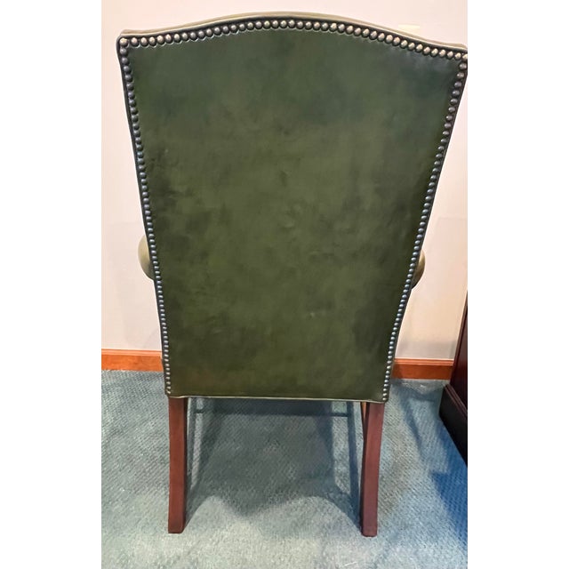 Wood Kittinger Green Leather Chippendale Style Gainsborough Chair For Sale - Image 7 of 10