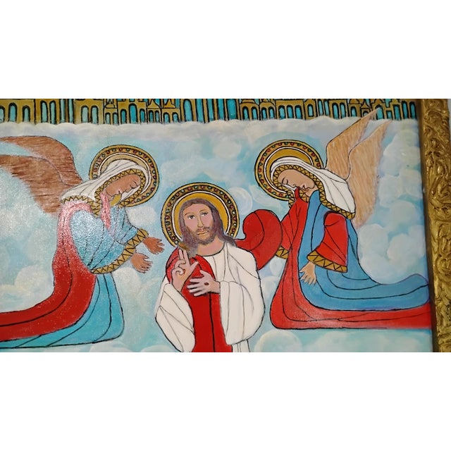 Folk Art Original Lorenzo Scott Painting Titled "Jesus Going Back to Heaven" For Sale - Image 3 of 12