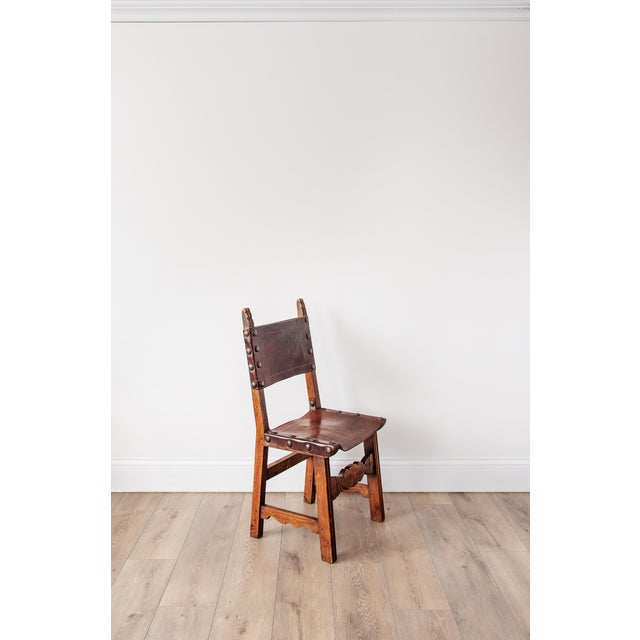 Rustic Set of 6 Vintage Rustic Spanish Leather Dining Chairs For Sale - Image 3 of 4