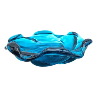 Fenton Cobalt Blue Swirl Art Glass Dish — Mid-Century Modern, 8" For Sale