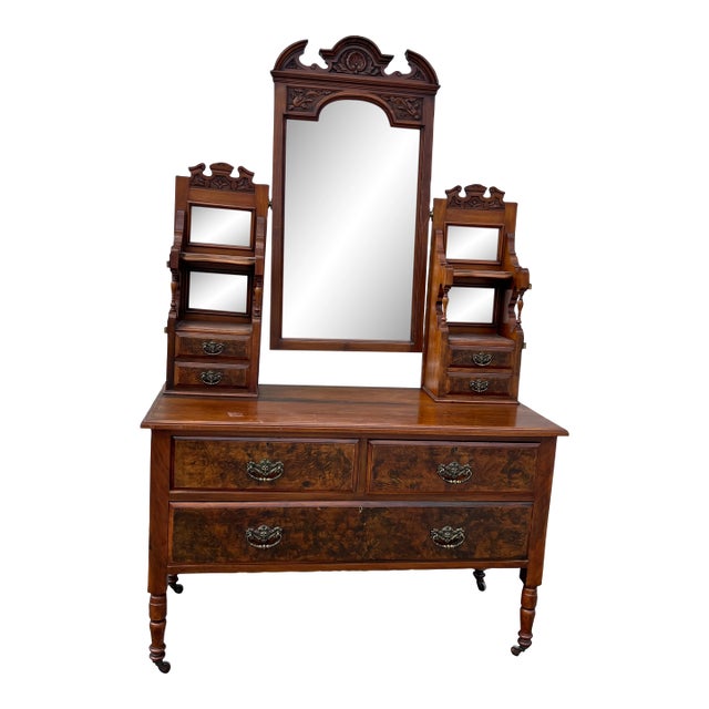 Antique Victorian Burl Dresser For Sale