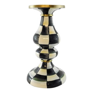 2000s MacKenzie Childs Courtly Check Ceramic Candle Pedestal Stand For Sale