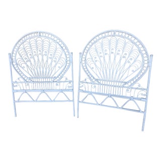 Vintage White Wicker Twin Headboards - a Pair For Sale