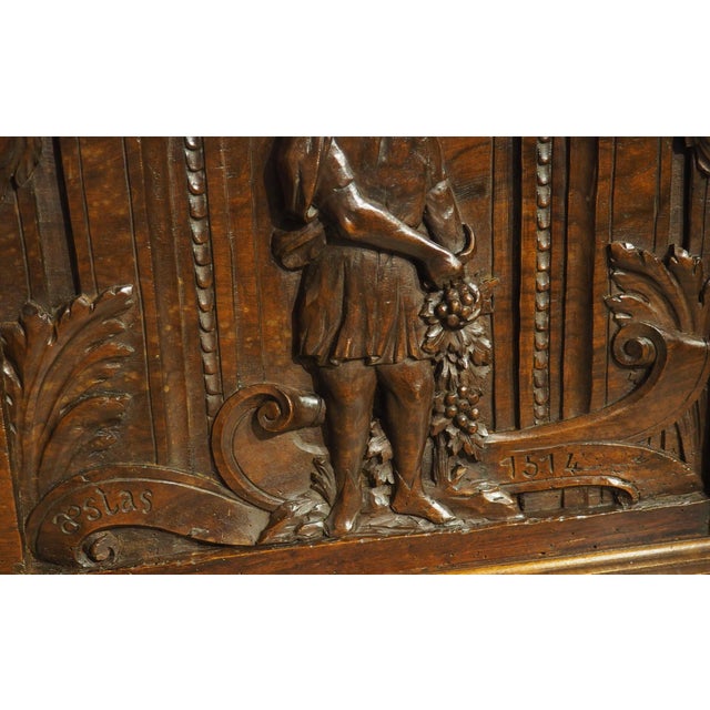 Antique French Walnut Trunk Depicting Winter and Summer, 17th C and Later For Sale - Image 12 of 18