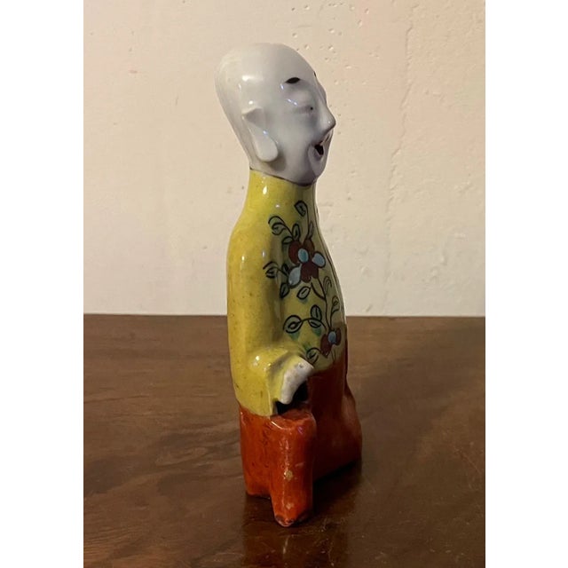 Orange Antique 19th Century Chinese Export Porcelain Ho Ho Boy Joss Stick Figure for Incense For Sale - Image 8 of 13