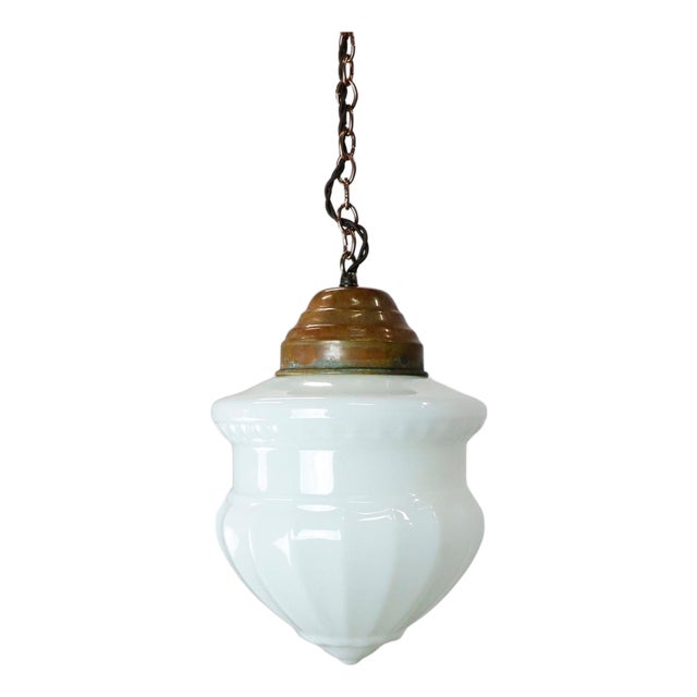1930s Art Deco Milk Glass Pendant Light For Sale