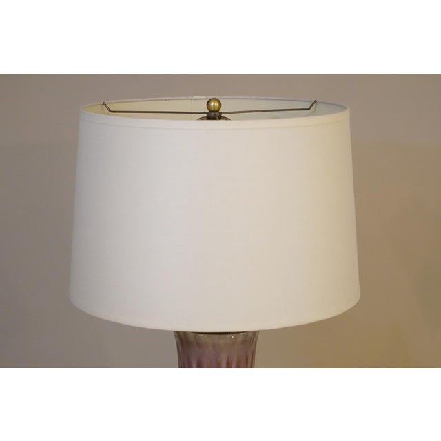 1960s Rare Xxlarge Massive Pink "Costolato" Barovier Toso Murano Italy Bubble Blown Art Glass Brass Table Lamp For Sale - Image 12 of 13