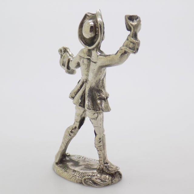 1970s Vintage Italian Handmade Genuine Silver Renaissance Drinking Man Figurine For Sale - Image 5 of 9