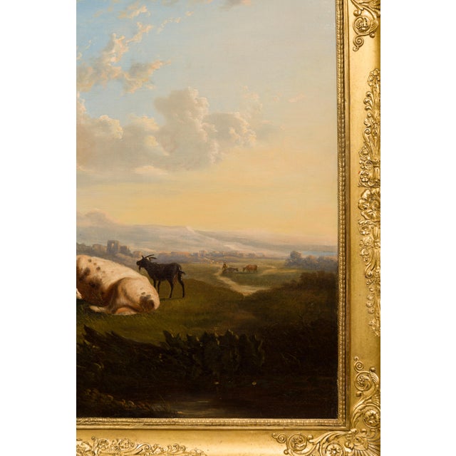 Italian Italian 19th Century Framed Oil on Canvas Painting Depicting Cows in Pastures For Sale - Image 3 of 12