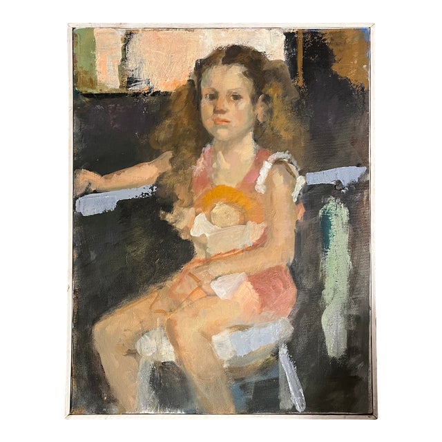 Modernist Abstract Impressionist Oil Painting on Canvas - Portrait of a Girl Circa 1970 - 1980 For Sale
