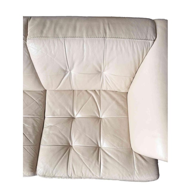 Wood Italian Off White Leather Sofa For Sale - Image 7 of 10