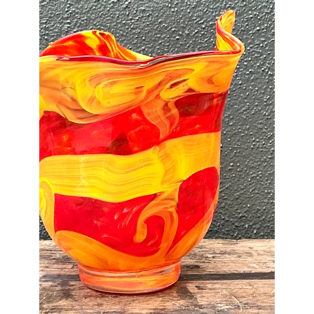 Mid-Century Modern Vintage Italian Art Glass Vase After Murano For Sale - Image 3 of 12