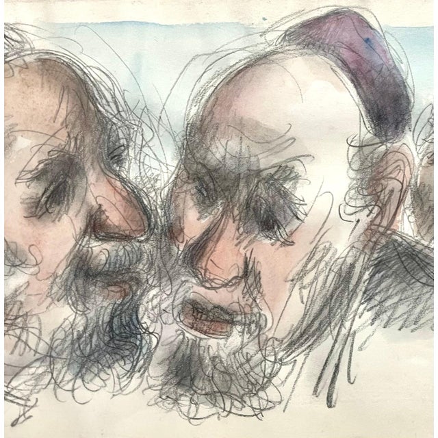 Paper Chaim Gross, Chaim Gross Mid Century Mod Judaica Jewish Watercolor Painting Rabbis WPA Artist For Sale - Image 7 of 7
