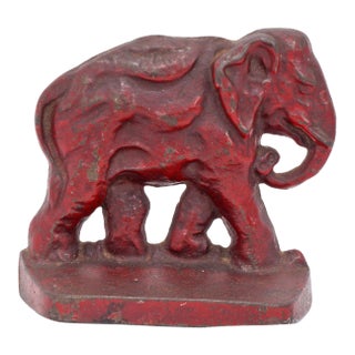 Single Cast Iron Elephant Bookend Red Patina 1920's For Sale