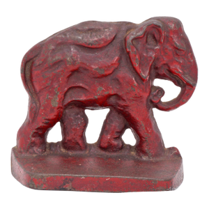 Single Cast Iron Elephant Bookend Red Patina 1920's