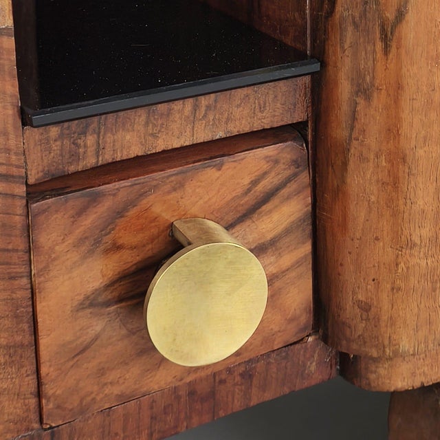 Art Deco Walnut Bedside Tables with Black Glass Tops, 1940s, Set of 2 For Sale - Image 3 of 7