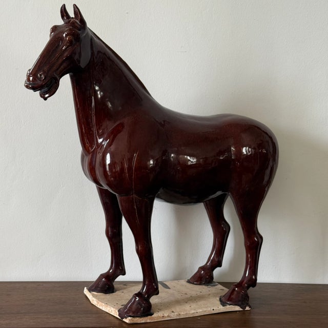 Late 19th Century Antique Tang Sancai Terracotta Horse in Brown Glaze - Exquisite Form and Detail For Sale - Image 5 of 10
