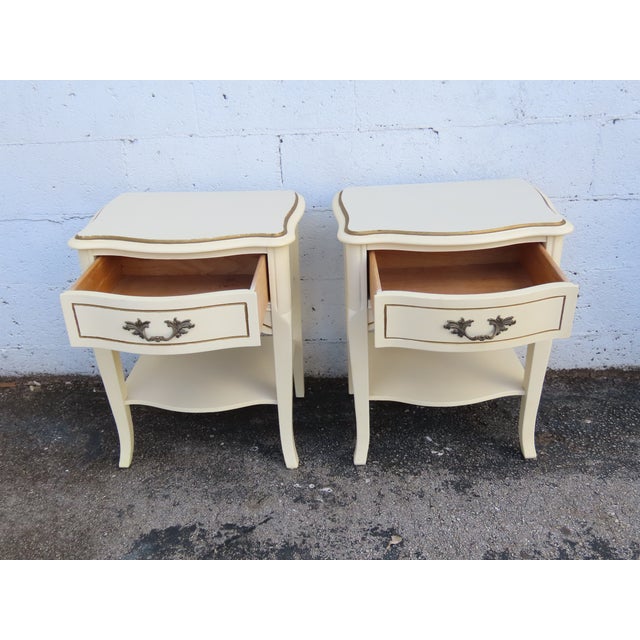 French Shabby Chic Painted Nightstands Side End Bedside Tables a Pair 6238 For Sale - Image 4 of 18