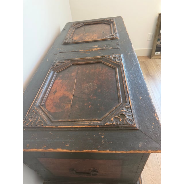 Wood European Large Antique Painted Dowry ,Trunk ,From 1794, Made From Two Pieces , Open Top For Sale - Image 7 of 12
