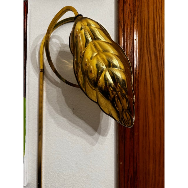 Gold Vintage Italian Leaf Brass Wall Lamp by Tommaso Barbi, 1970s Marked Chapman For Sale - Image 8 of 12