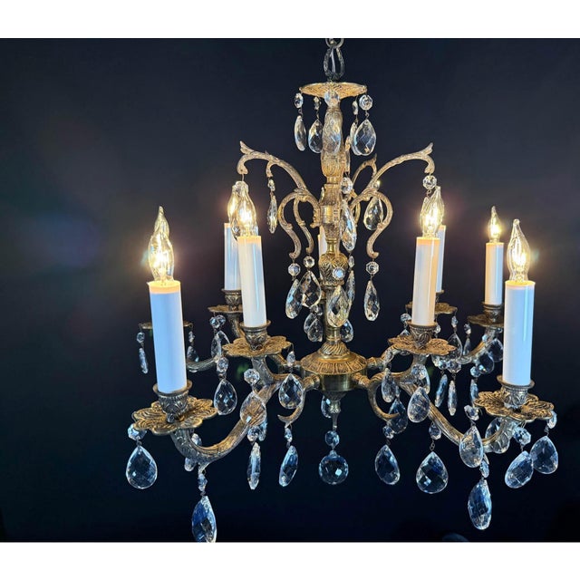 1960s Mid-Century Modern Spanish Brass Chandelier - 10 Lights For Sale - Image 4 of 9