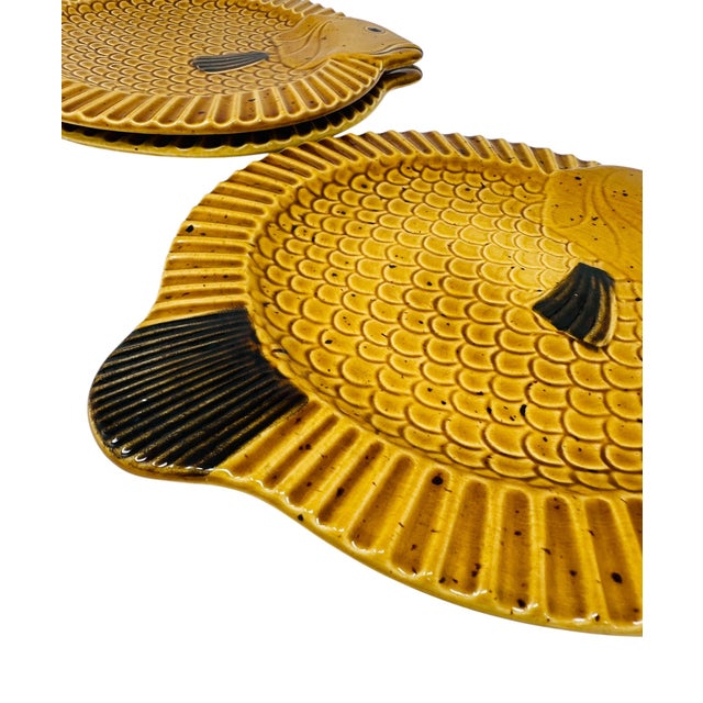 Set of 3 Vintage Villeroy & Boch Gallo "Neptuno" Fish Plates, 1970s West Germany Earthenware, Mid-Century Modern Ceramic Serving Dishes For Sale - Image 9 of 13