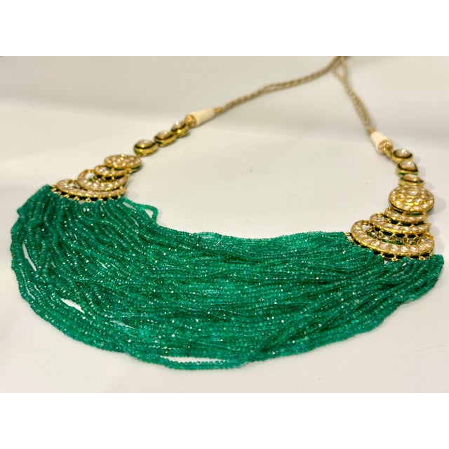2010s Mughal Magnificent Traditional Emerald Beads & Rose Cut Diamond Vintage Necklace For Sale - Image 5 of 18
