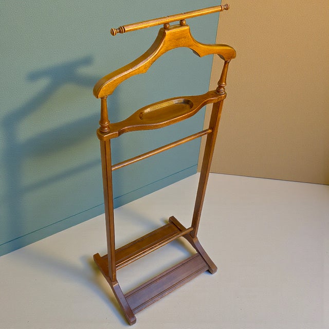 Mid-Century Modern 1960’s Vintage Mid-Century Modern Men’s Bedroom Wood Suit Valet Aka Silent Butler For Sale - Image 3 of 4