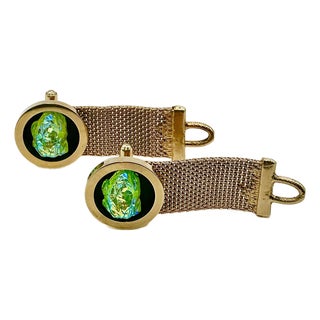 1970s Vintage Multi-Colored Moonstone Cufflinks With Mesh Articulating Tassels - A Pair. For Sale