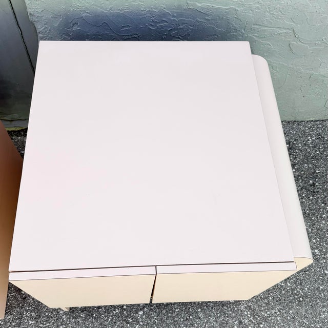 Art Deco Pink Laminate Waterfall Cabinet/Nightstands - A Pair For Sale - Image 9 of 11