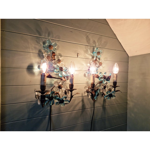 Murano Crystal Floral Wall Sconces, 1950s, Set of 2 For Sale - Image 4 of 15