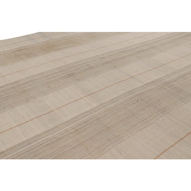 Oversized Vintage Kilim in Beige-Brown and Cream Geometric Stripes - Rug & Kilim For Sale In New York - Image 6 of 8