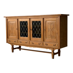 1960s Danish Carved Oak Brutalist Wood Sideboard