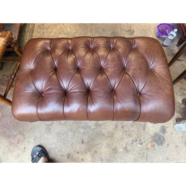 Vintage Chesterfield Syle Tufted Leather Ottoman Footstool For Sale In Washington DC - Image 6 of 16